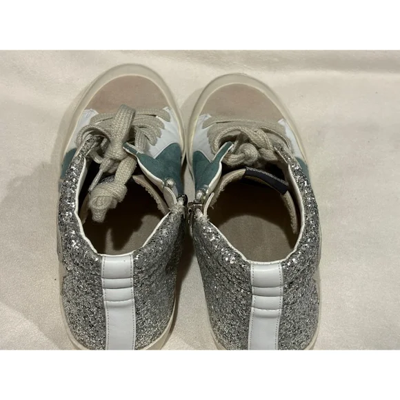 Women's Miracle Miles Sneakers Size 7 Green Silver Glitter High Top - Picture 7 of 8